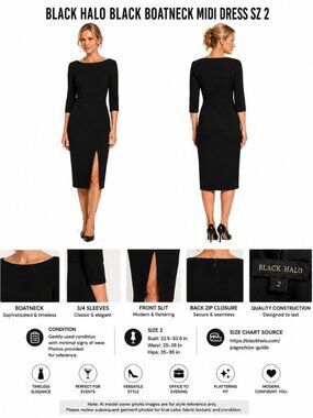 BLACK HALO BLACK BOATNECK MIDI DRESS SZ 2